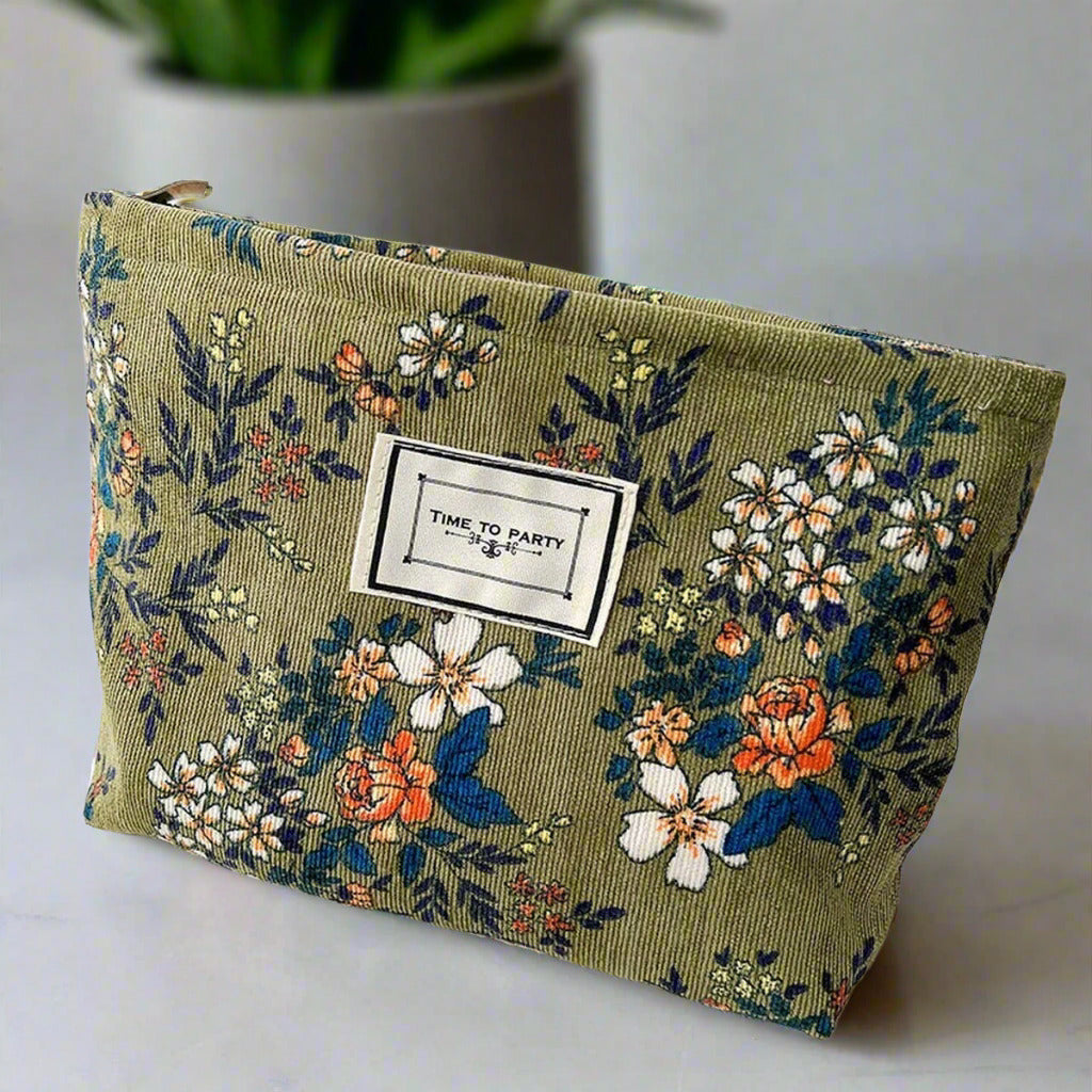 Corduroy Floral Makeup Bag